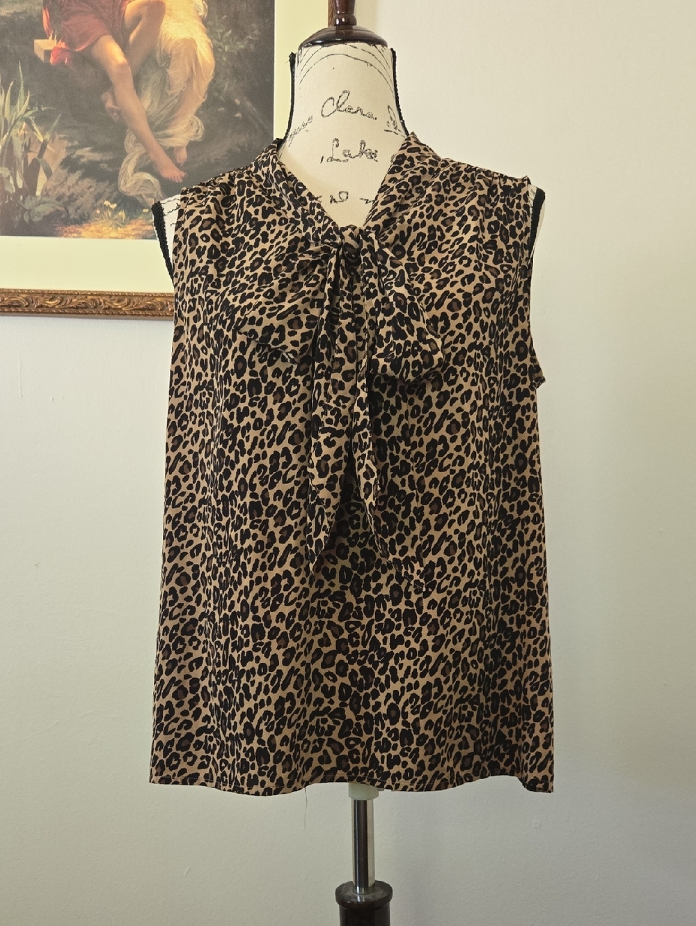 Talbots Leopard Print Tie-Neck Sleeveless Top - Brown/Black